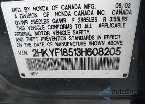 2003 Honda Pilot Ex-L z USA, uszkodzony, nr VIN 2HKYF18513H608205